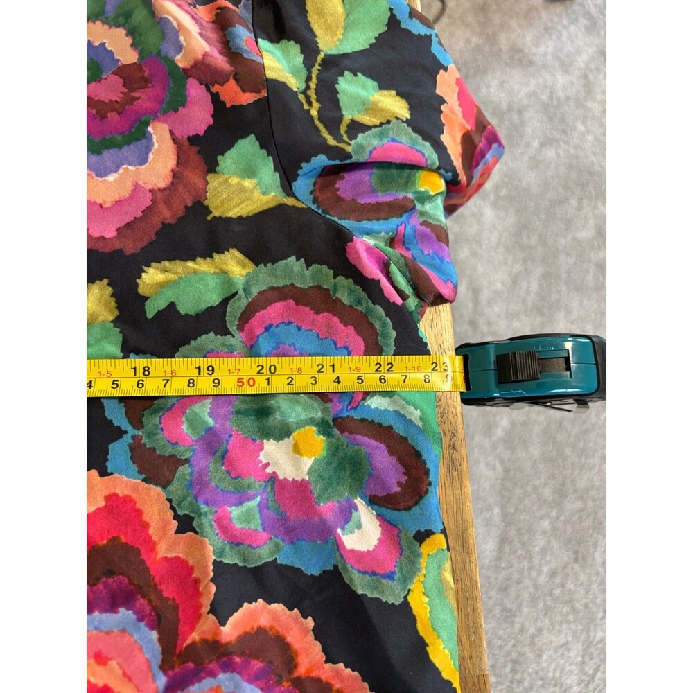 Johnny Was Workshop Shirt Womens L Multicolor Floral Silk Embroidered Cuff Boho - Picture 9 of 12
